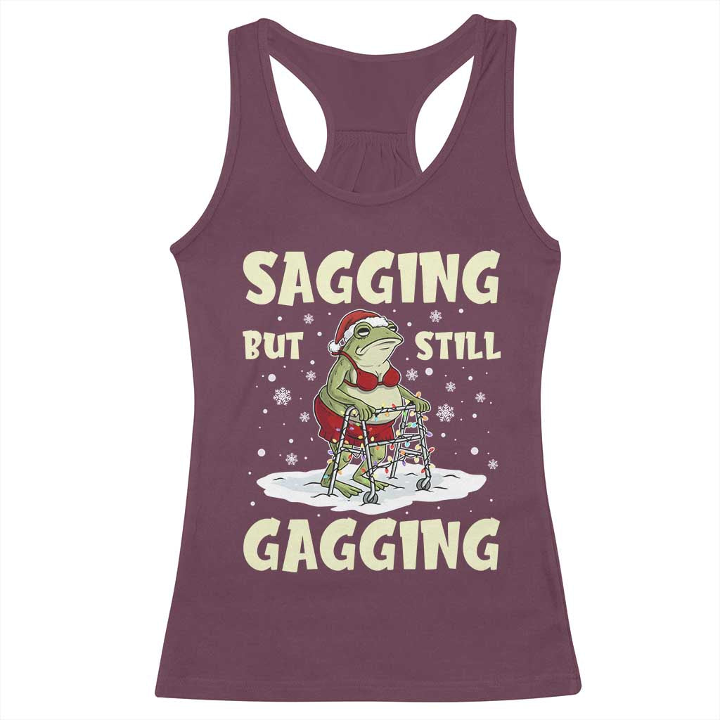 Funny Sagging But Still Gagging Christmas Frog Racerback Tank Top Funny Cringe Meme Gag Humor - Wonder Print Shop