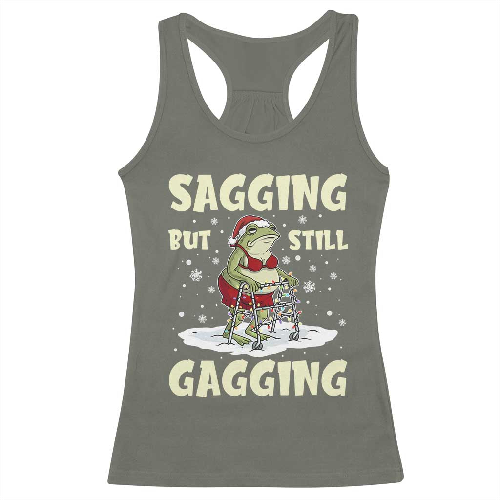 Funny Sagging But Still Gagging Christmas Frog Racerback Tank Top Funny Cringe Meme Gag Humor - Wonder Print Shop