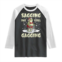 Funny Sagging But Still Gagging Christmas Frog Raglan Shirt Funny Cringe Meme Gag Humor - Wonder Print Shop