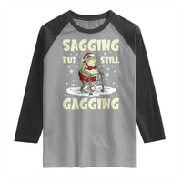 Funny Sagging But Still Gagging Christmas Frog Raglan Shirt Funny Cringe Meme Gag Humor - Wonder Print Shop