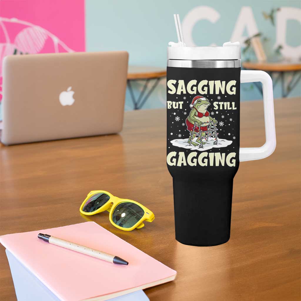 Funny Sagging But Still Gagging Christmas Frog Tumbler With Handle Funny Cringe Meme Gag Humor - Wonder Print Shop