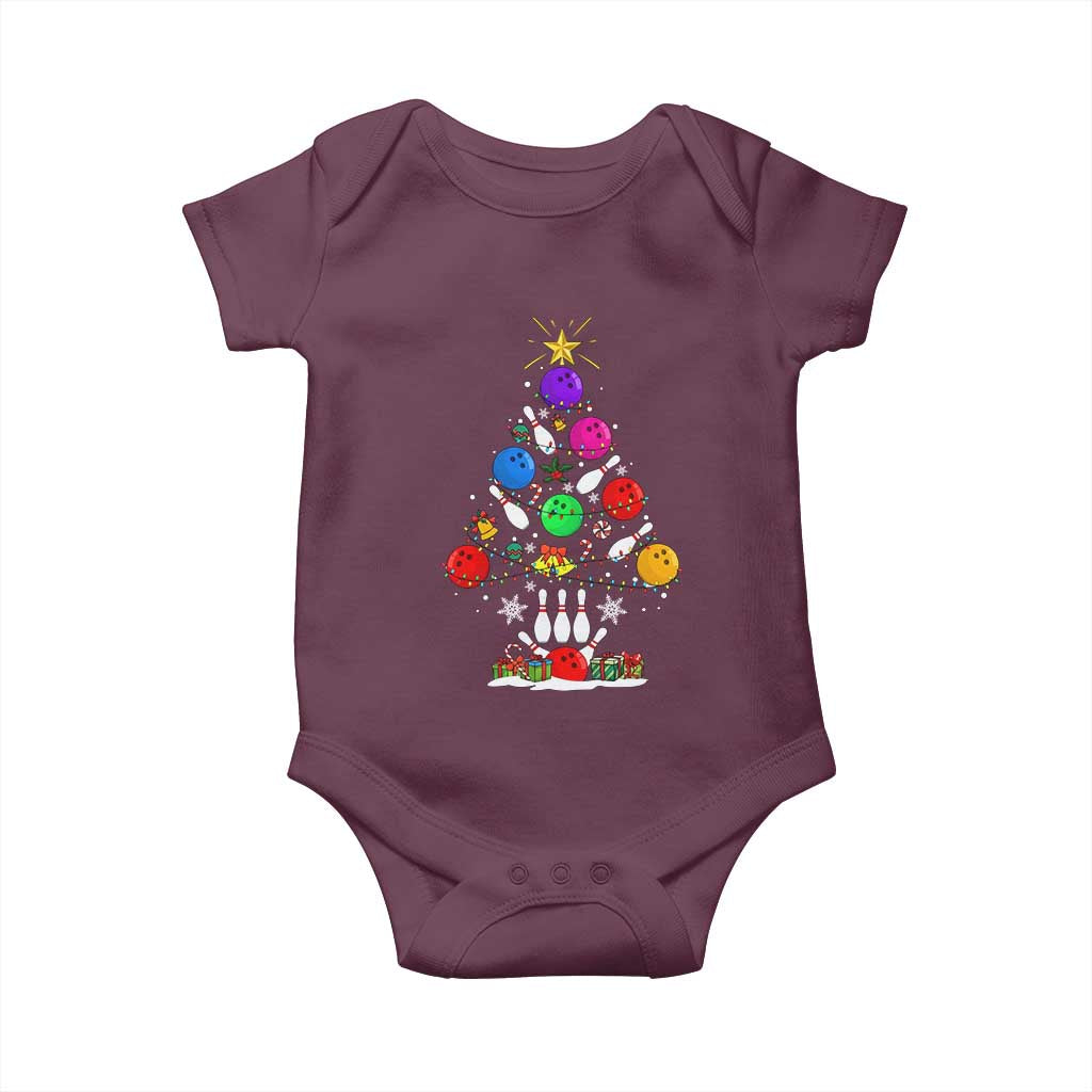 Funny Bowling Christmas Tree Lights Xmas Bowler Baby Onesie - Wonder Print Shop