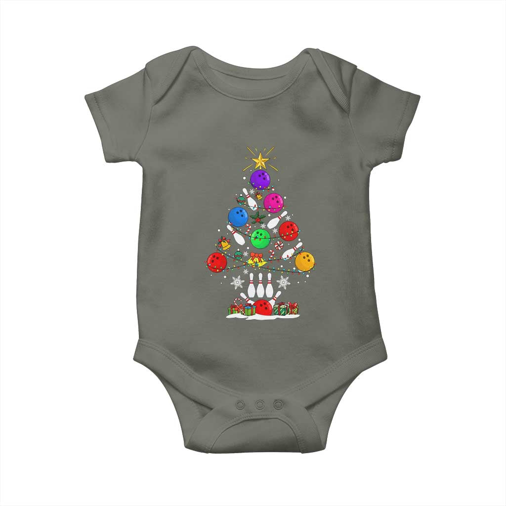 Funny Bowling Christmas Tree Lights Xmas Bowler Baby Onesie - Wonder Print Shop