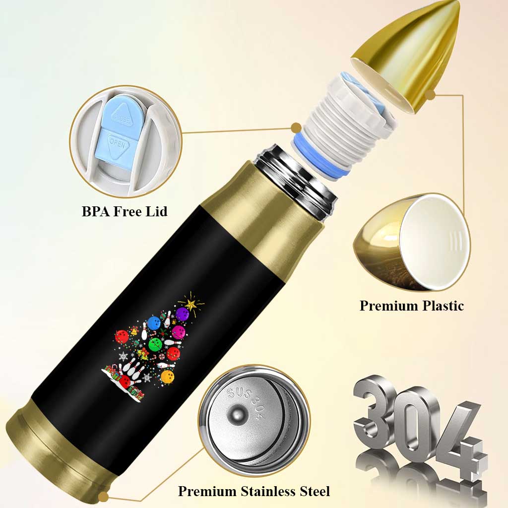 Funny Bowling Christmas Tree Lights Xmas Bowler Bullet Tumbler - Wonder Print Shop