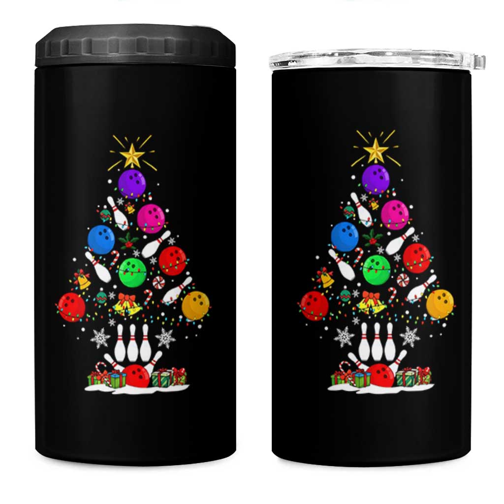 Funny Bowling Christmas Tree Lights Xmas Bowler 4 in 1 Can Cooler Tumbler - Wonder Print Shop