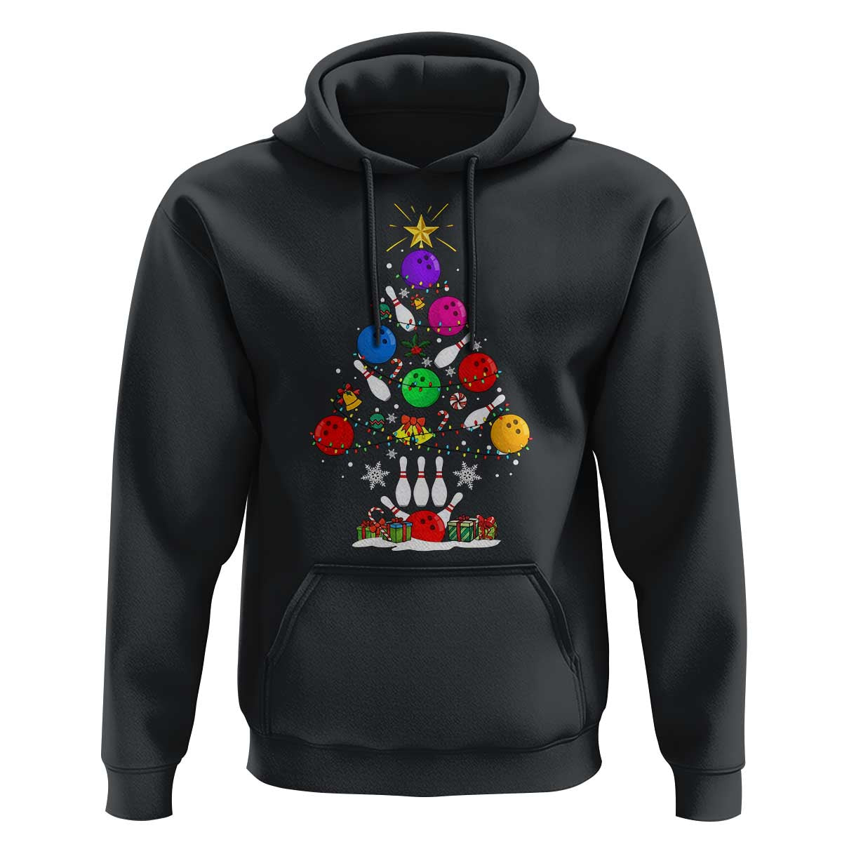 Funny Bowling Christmas Tree Lights Xmas Bowler Hoodie - Wonder Print Shop