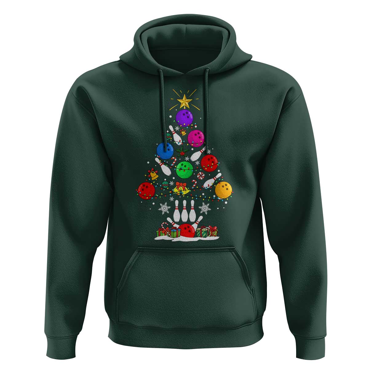 Funny Bowling Christmas Tree Lights Xmas Bowler Hoodie - Wonder Print Shop