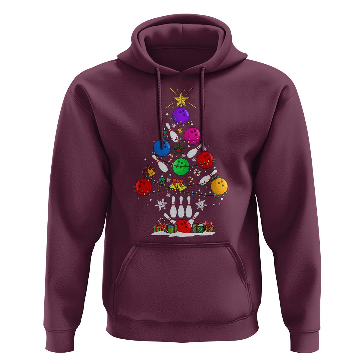Funny Bowling Christmas Tree Lights Xmas Bowler Hoodie - Wonder Print Shop