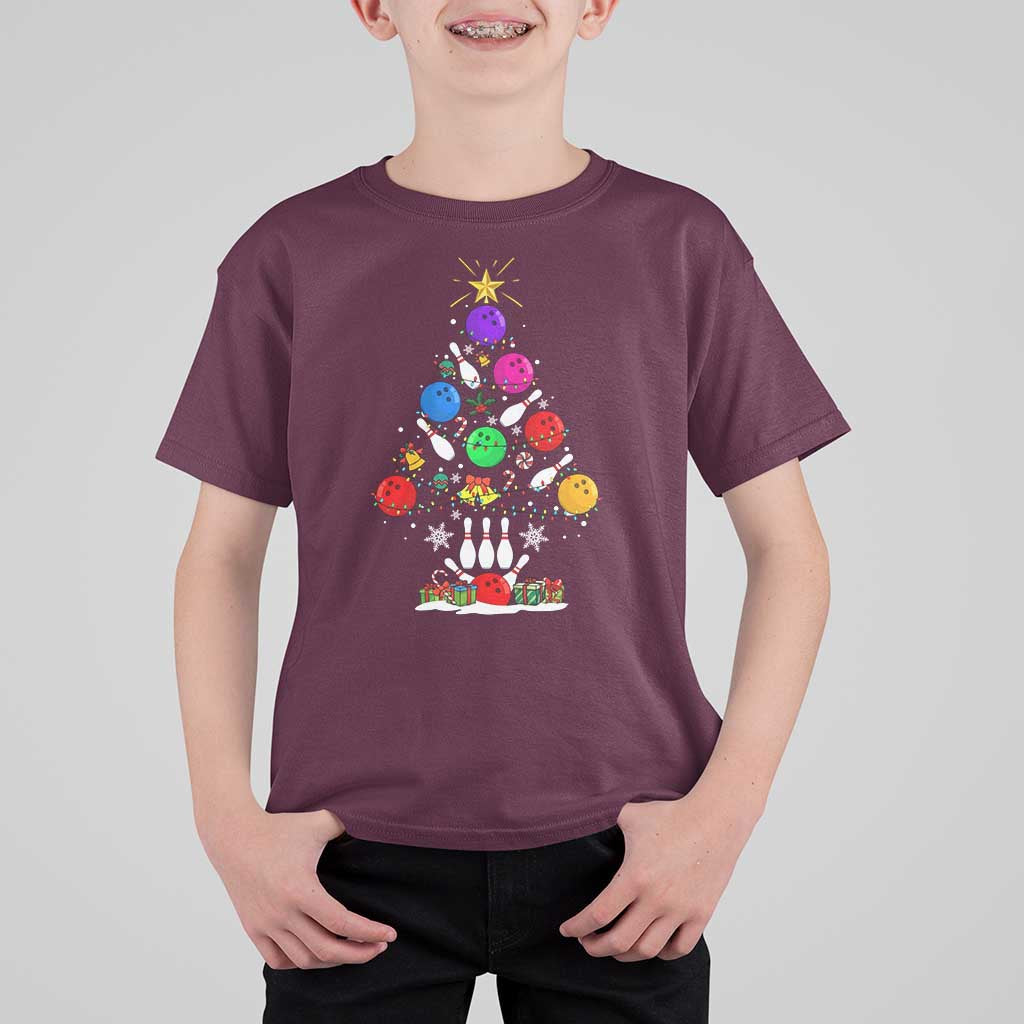 Funny Bowling Christmas Tree Lights Xmas Bowler T Shirt For Kid - Wonder Print Shop