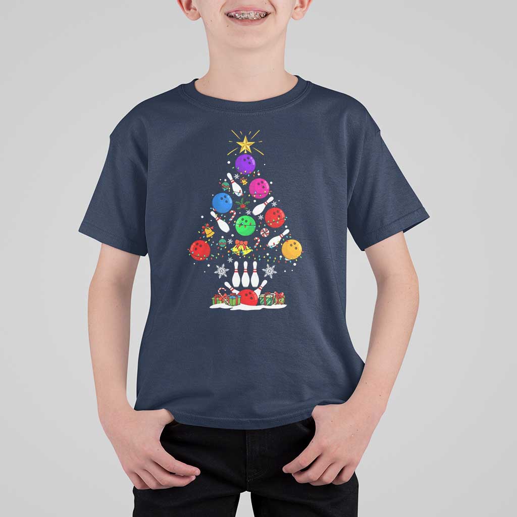 Funny Bowling Christmas Tree Lights Xmas Bowler T Shirt For Kid - Wonder Print Shop