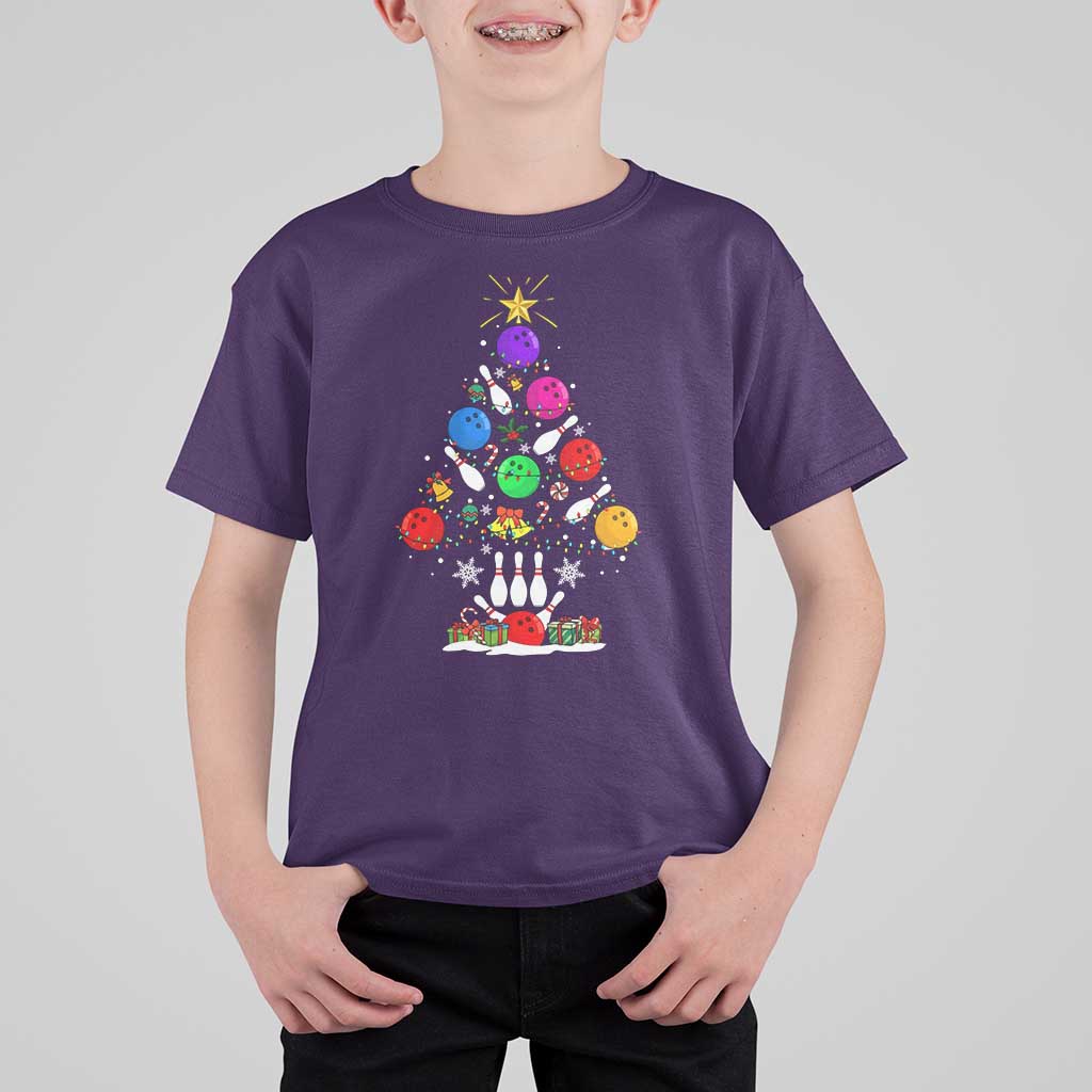 Funny Bowling Christmas Tree Lights Xmas Bowler T Shirt For Kid - Wonder Print Shop