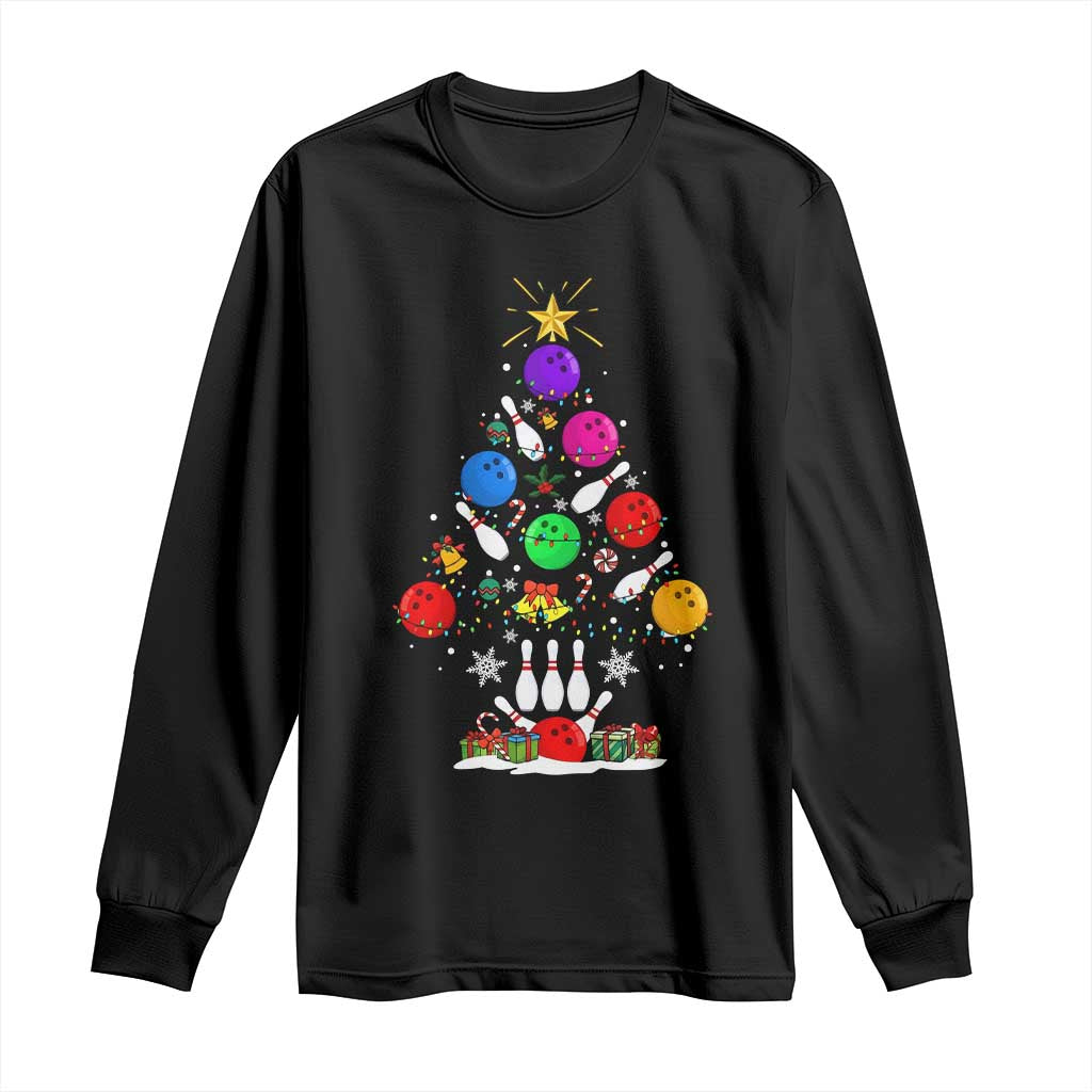 Funny Bowling Christmas Tree Lights Xmas Bowler Long Sleeve Shirt - Wonder Print Shop