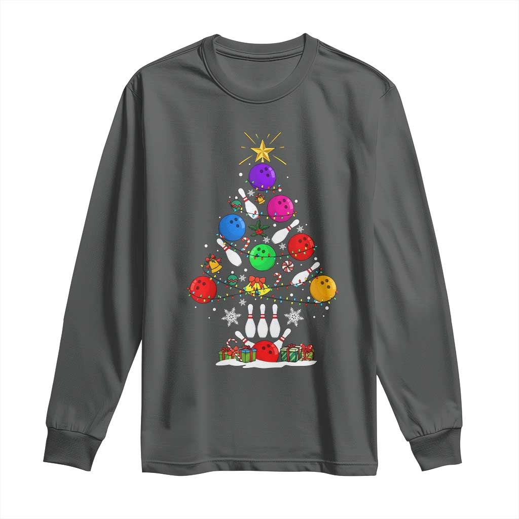 Funny Bowling Christmas Tree Lights Xmas Bowler Long Sleeve Shirt - Wonder Print Shop