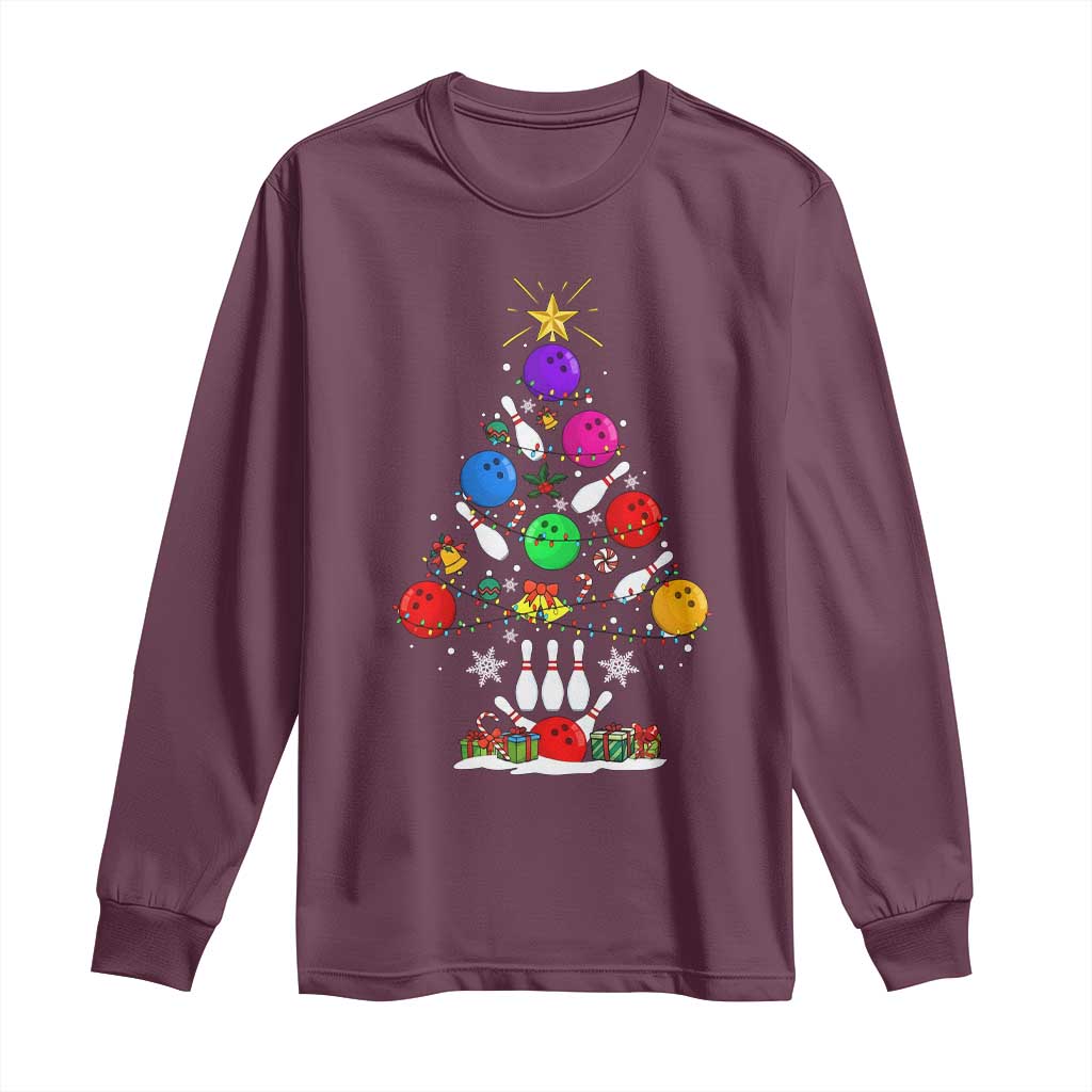 Funny Bowling Christmas Tree Lights Xmas Bowler Long Sleeve Shirt - Wonder Print Shop