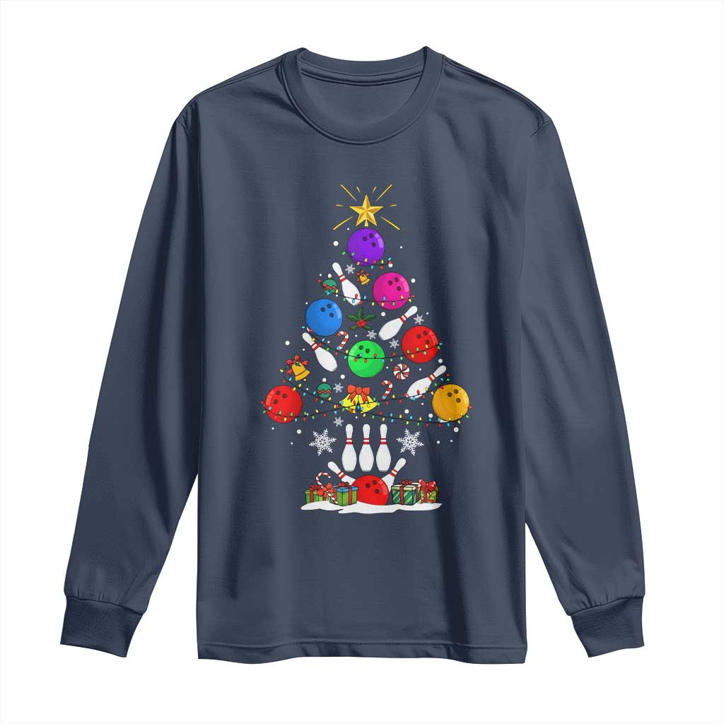 Funny Bowling Christmas Tree Lights Xmas Bowler Long Sleeve Shirt - Wonder Print Shop