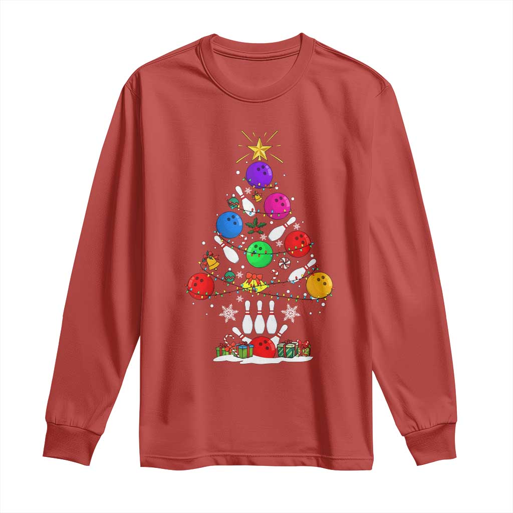 Funny Bowling Christmas Tree Lights Xmas Bowler Long Sleeve Shirt - Wonder Print Shop