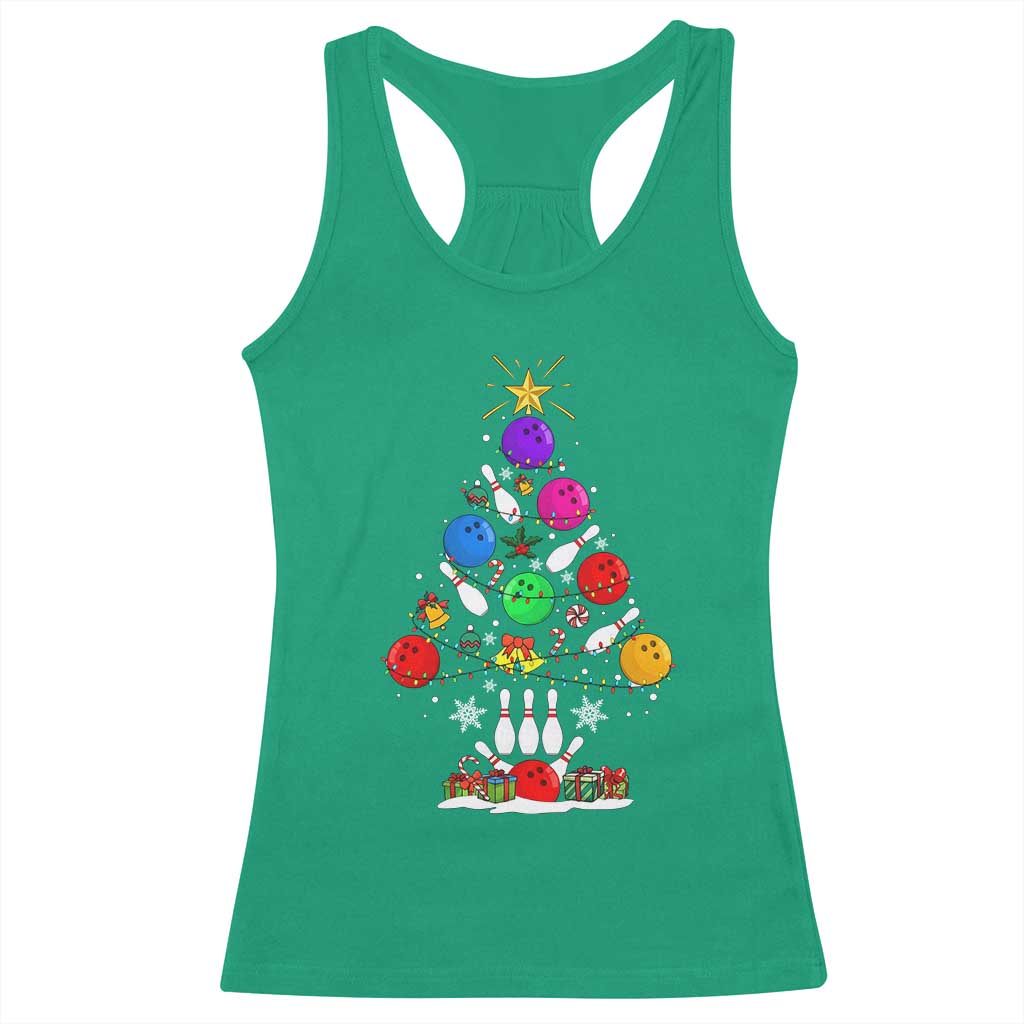 Funny Bowling Christmas Tree Lights Xmas Bowler Racerback Tank Top - Wonder Print Shop