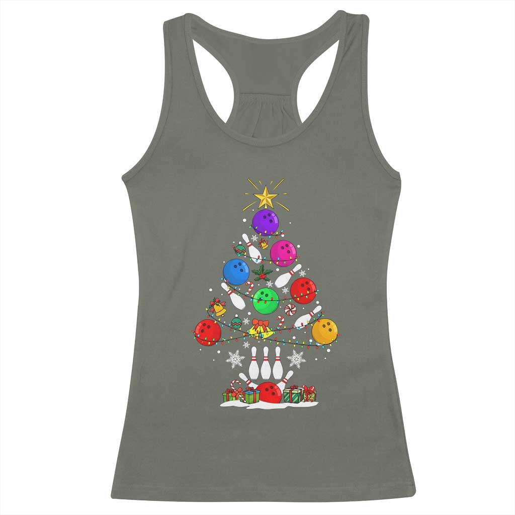 Funny Bowling Christmas Tree Lights Xmas Bowler Racerback Tank Top - Wonder Print Shop