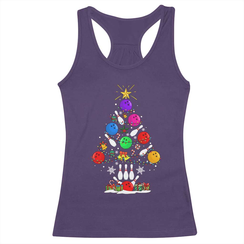Funny Bowling Christmas Tree Lights Xmas Bowler Racerback Tank Top - Wonder Print Shop