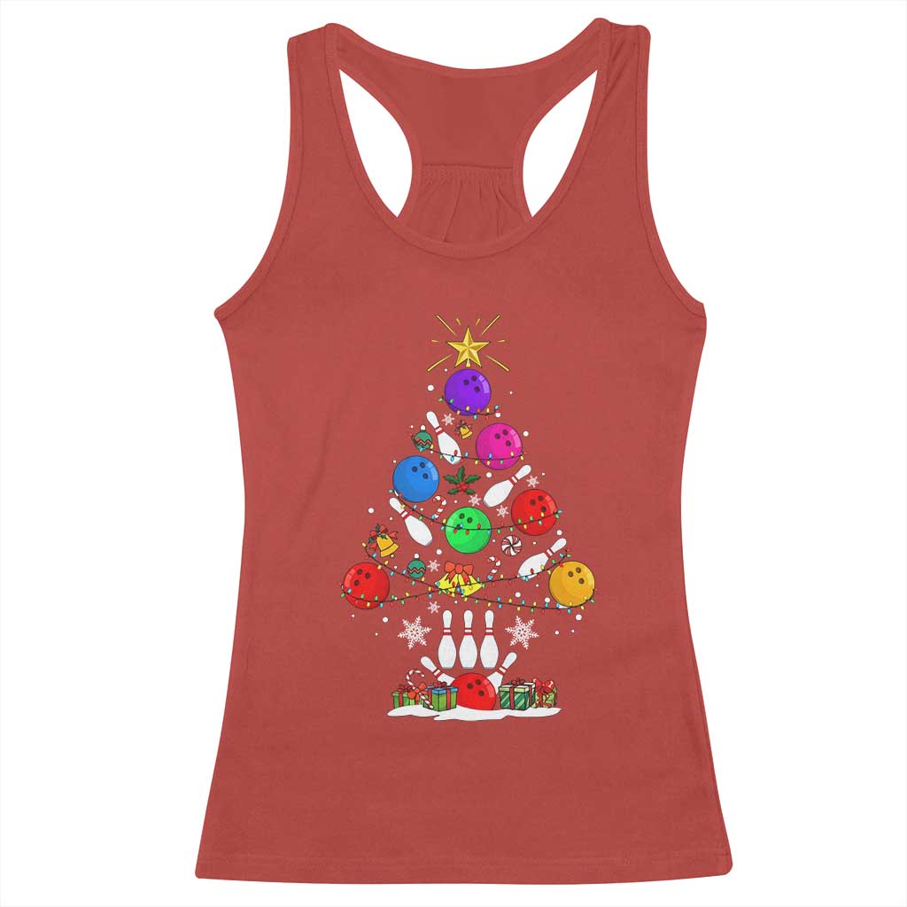 Funny Bowling Christmas Tree Lights Xmas Bowler Racerback Tank Top - Wonder Print Shop