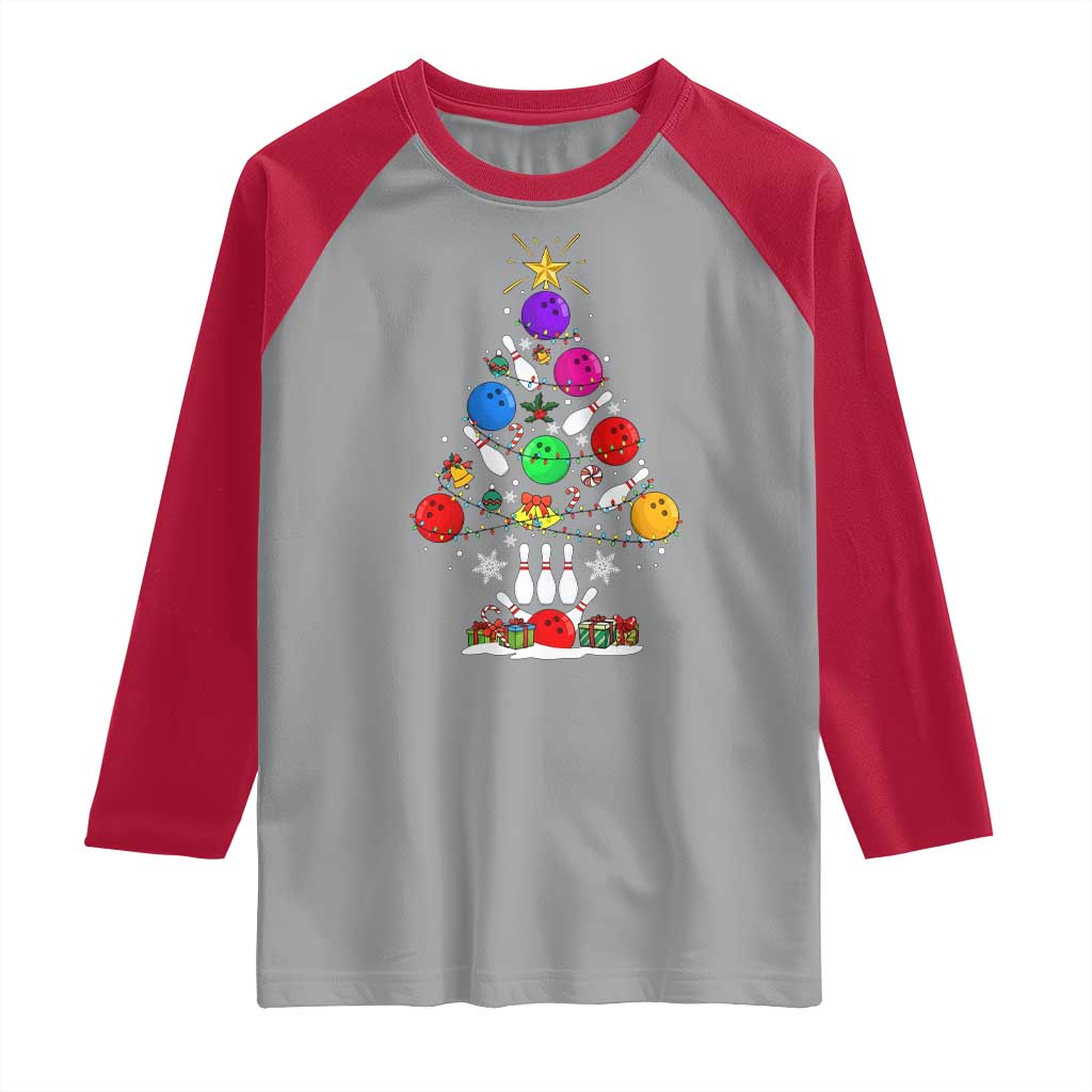 Funny Bowling Christmas Tree Lights Xmas Bowler Raglan Shirt - Wonder Print Shop