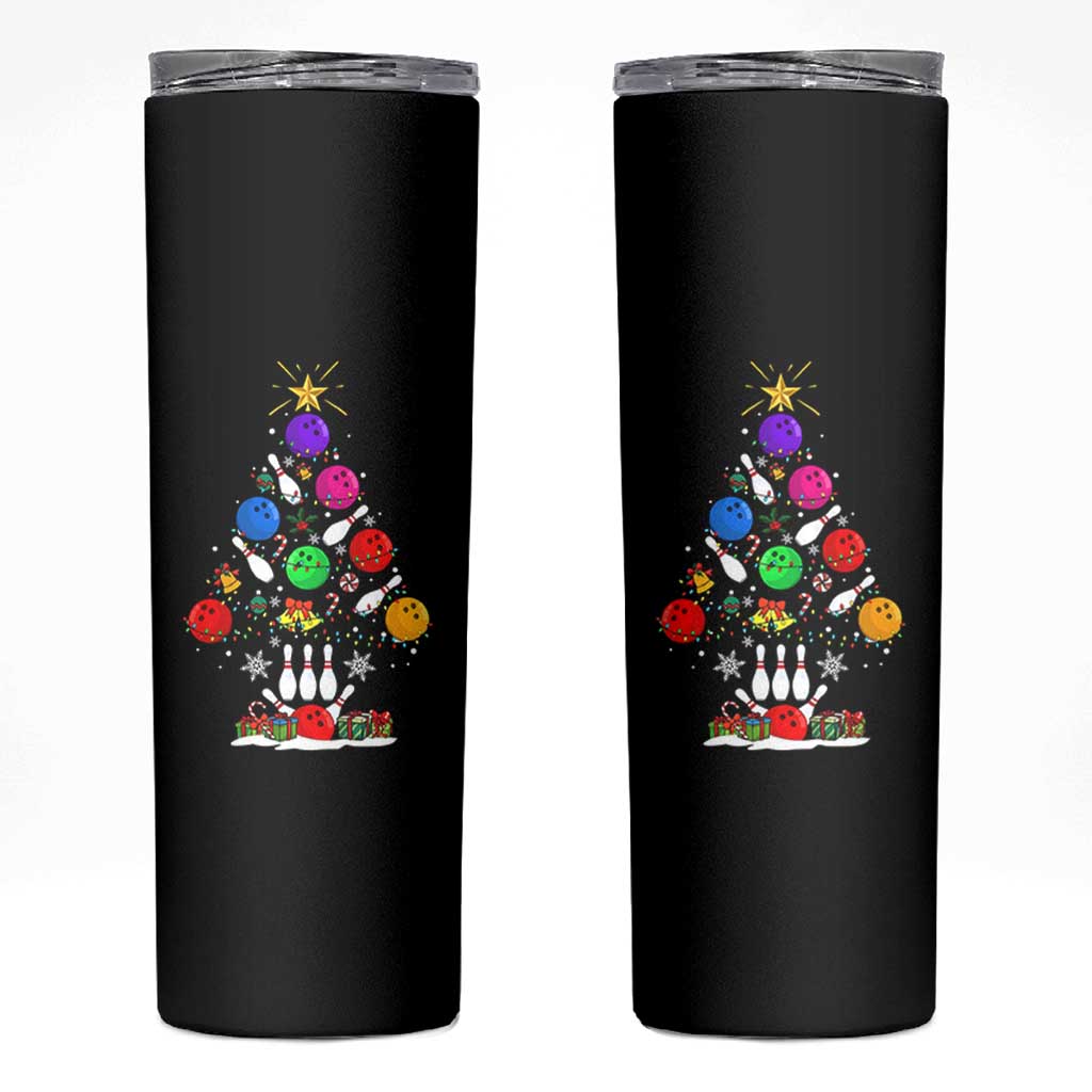Funny Bowling Christmas Tree Lights Xmas Bowler Skinny Tumbler - Wonder Print Shop