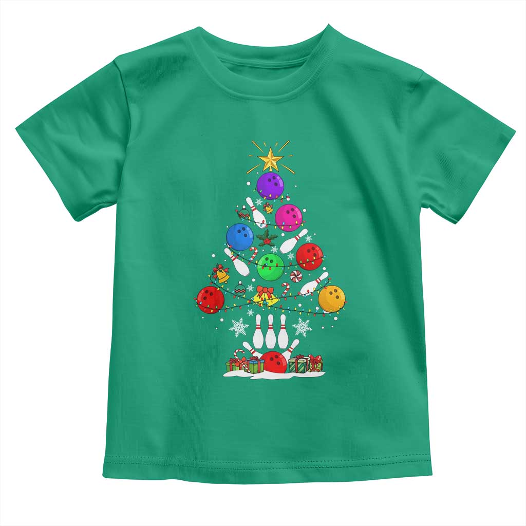 Funny Bowling Christmas Tree Lights Xmas Bowler Toddler T Shirt - Wonder Print Shop