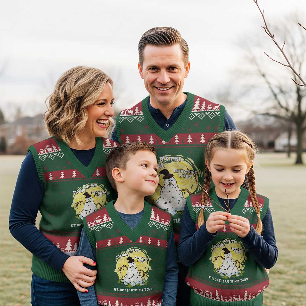 Funny It Is Fine I Am Fine Everything Is Fine Its Just A Little Meltdown V-Neck Knit Sweater Vest Xmas Snowman - Wonder Print Shop