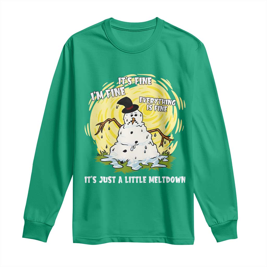 Funny It Is Fine I Am Fine Everything Is Fine Its Just A Little Meltdown Long Sleeve Shirt Christmas Snowman - Wonder Print Shop