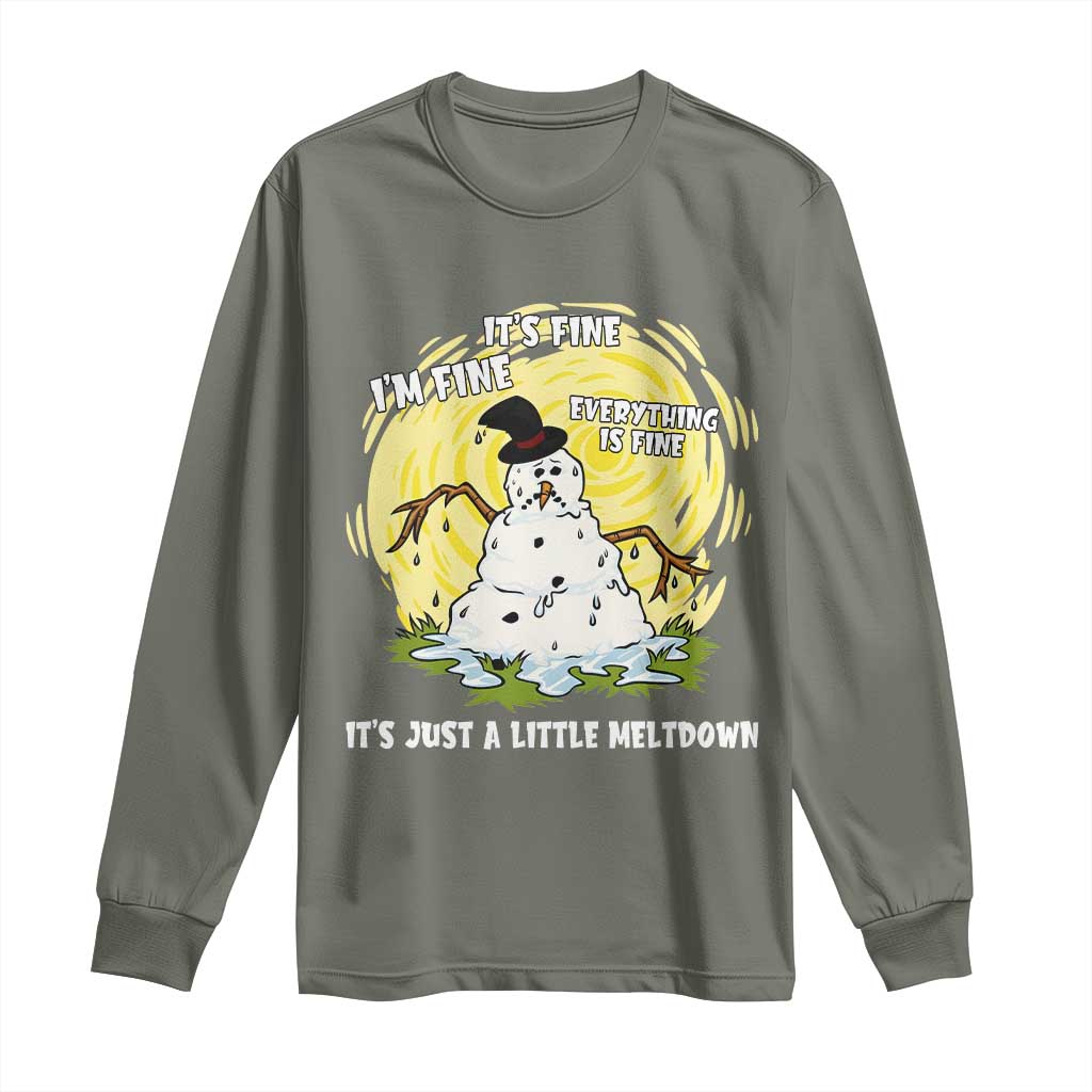 Funny It Is Fine I Am Fine Everything Is Fine Its Just A Little Meltdown Long Sleeve Shirt Christmas Snowman - Wonder Print Shop