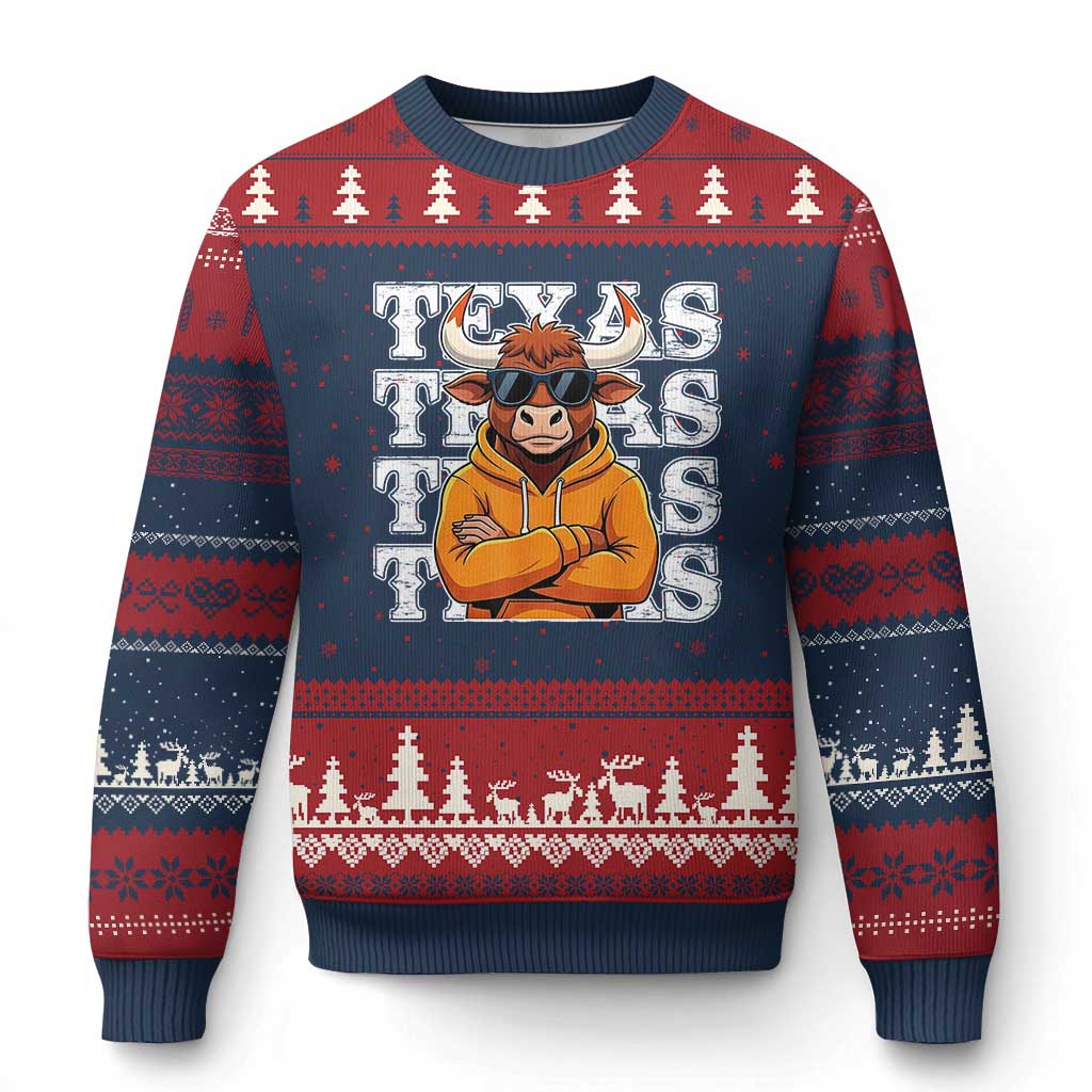 Texas Fan Ugly Christmas Sweater Longhorns Cow Texas Pride Sport Lover - Wonder Print Shop