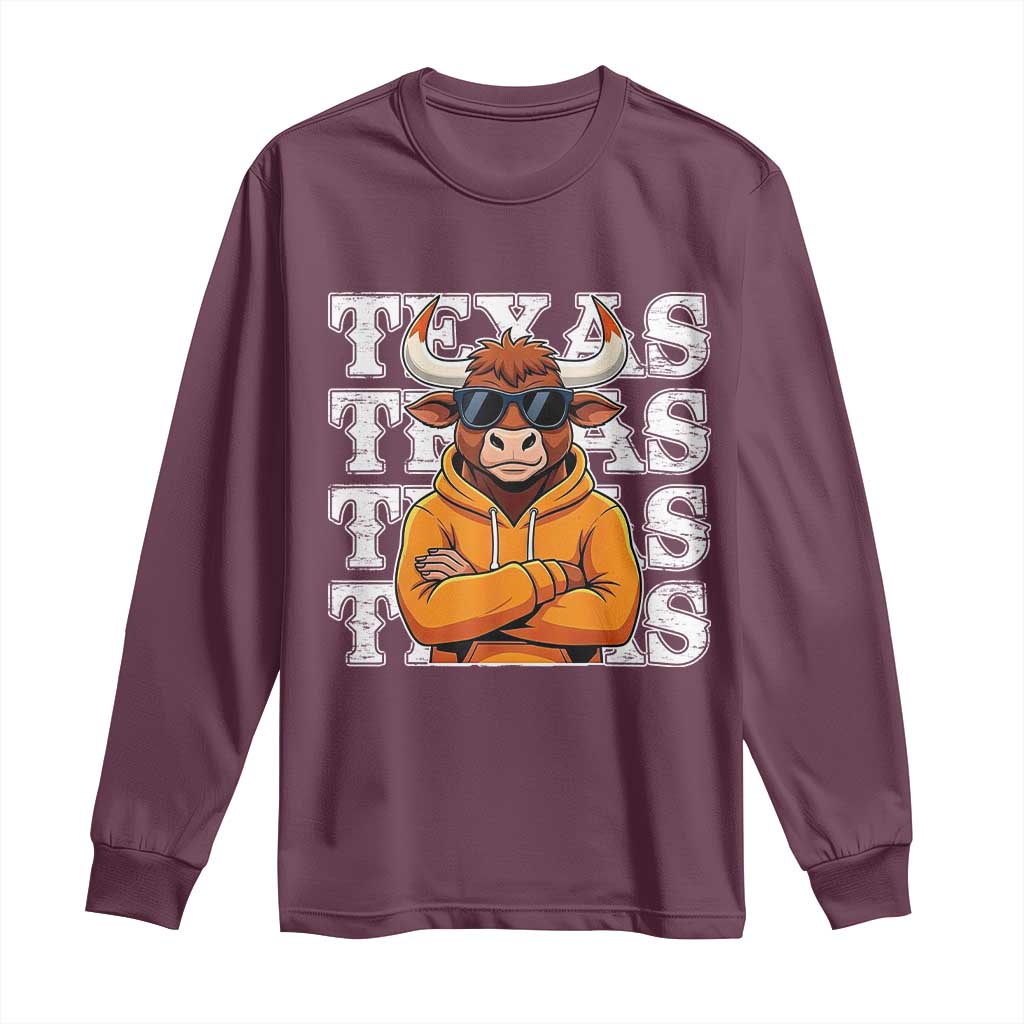 Texas Fan Long Sleeve Shirt Longhorns Cow Texas Pride Sport Lover - Wonder Print Shop