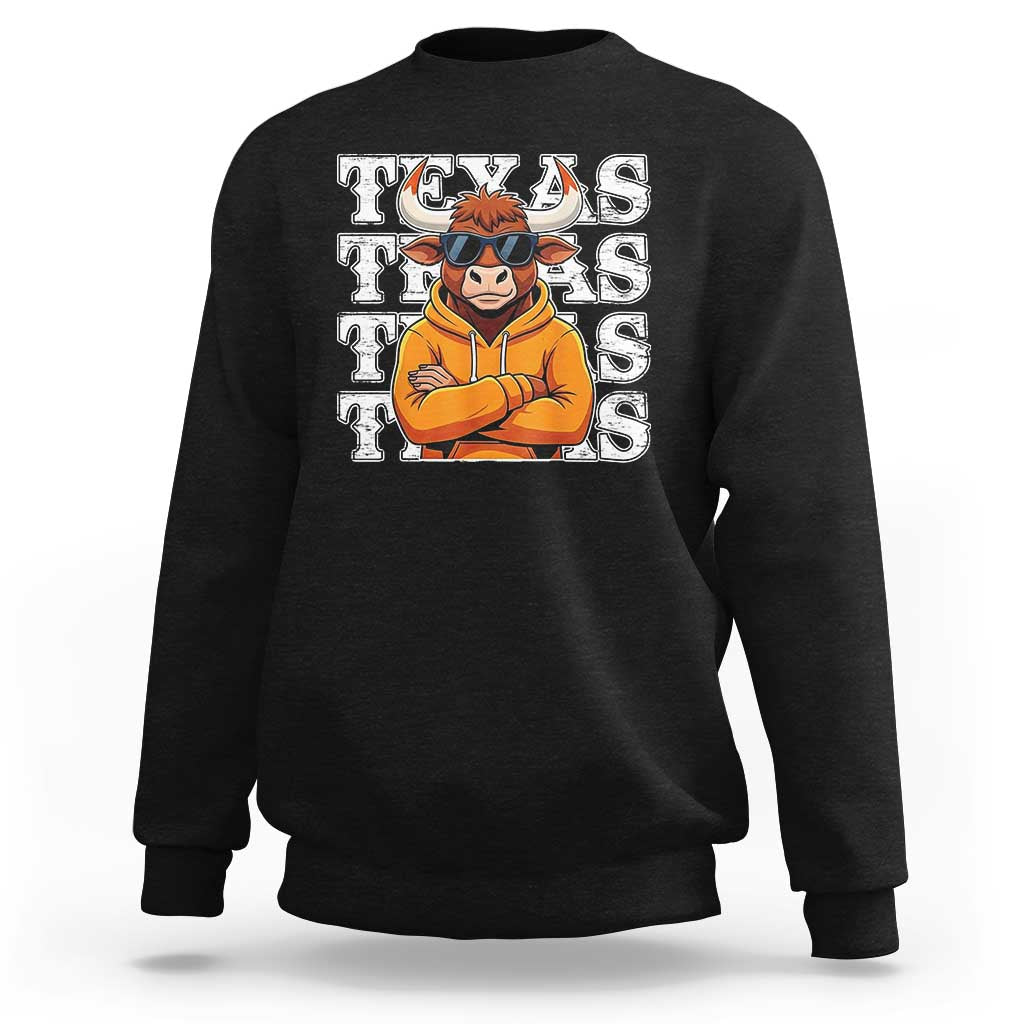 Texas Fan Sweatshirt Longhorns Cow Texas Pride Sport Lover - Wonder Print Shop