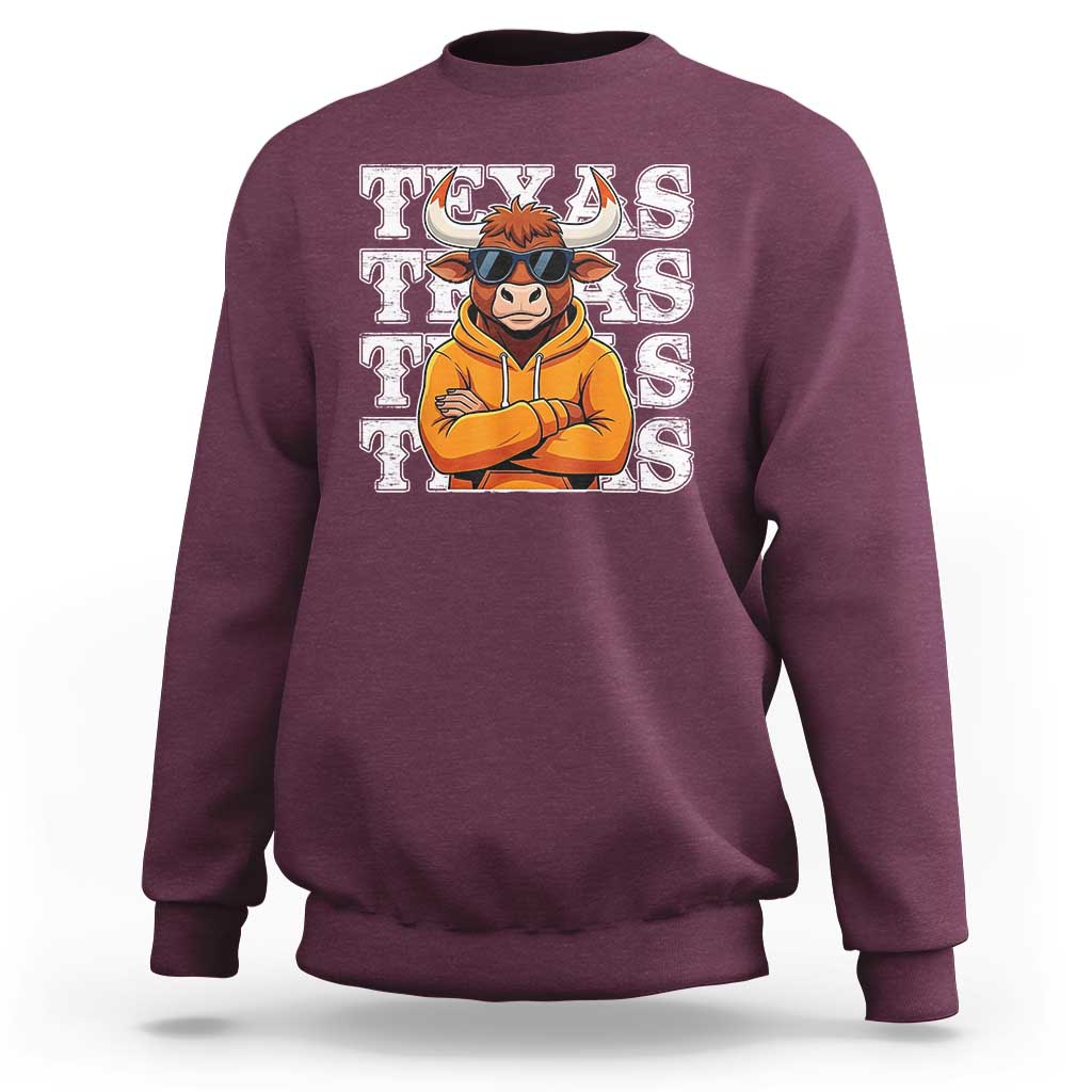 Texas Fan Sweatshirt Longhorns Cow Texas Pride Sport Lover - Wonder Print Shop