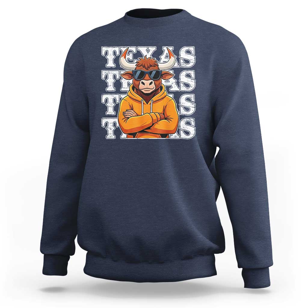 Texas Fan Sweatshirt Longhorns Cow Texas Pride Sport Lover - Wonder Print Shop