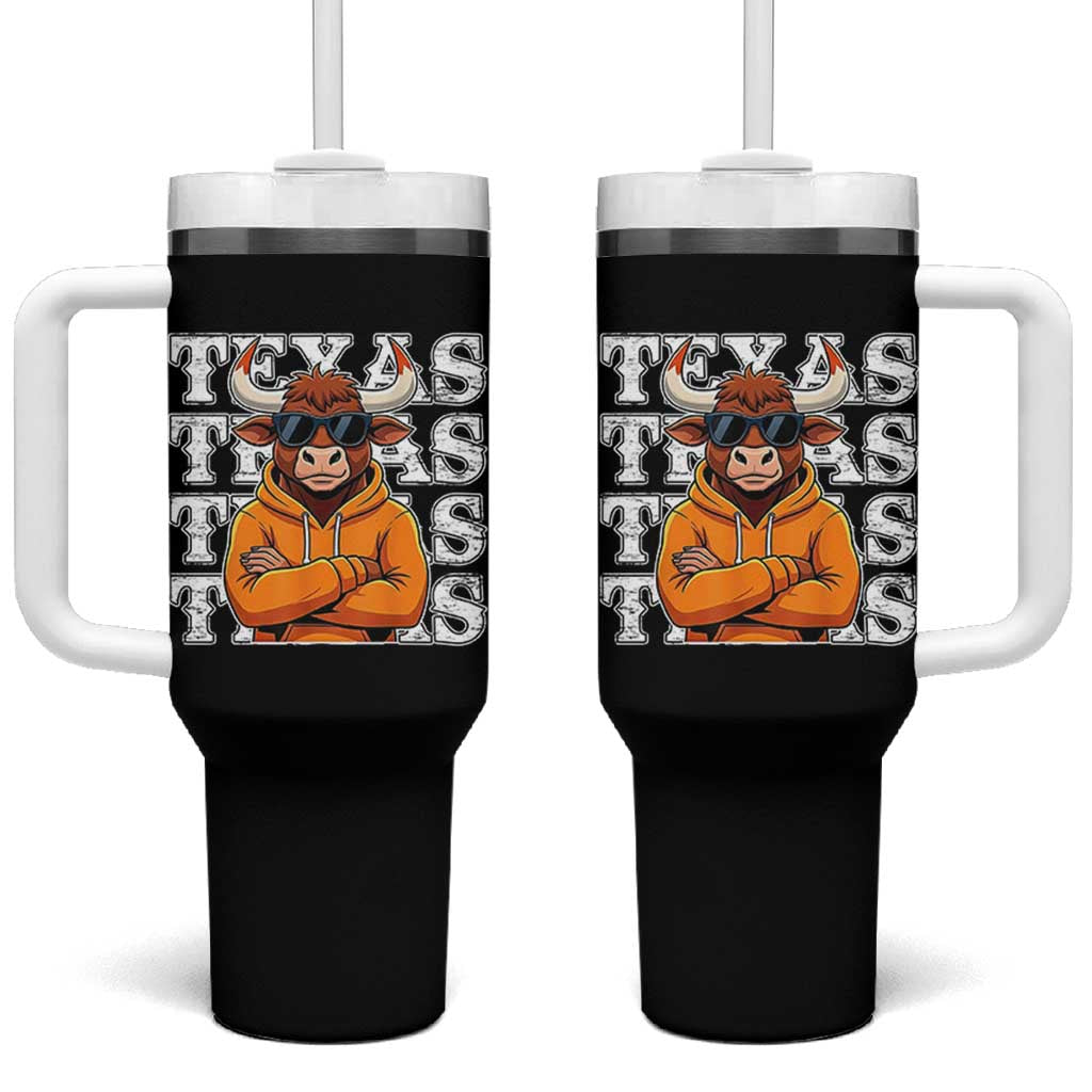 Texas Fan Tumbler With Handle Longhorns Cow Texas Pride Sport Lover - Wonder Print Shop