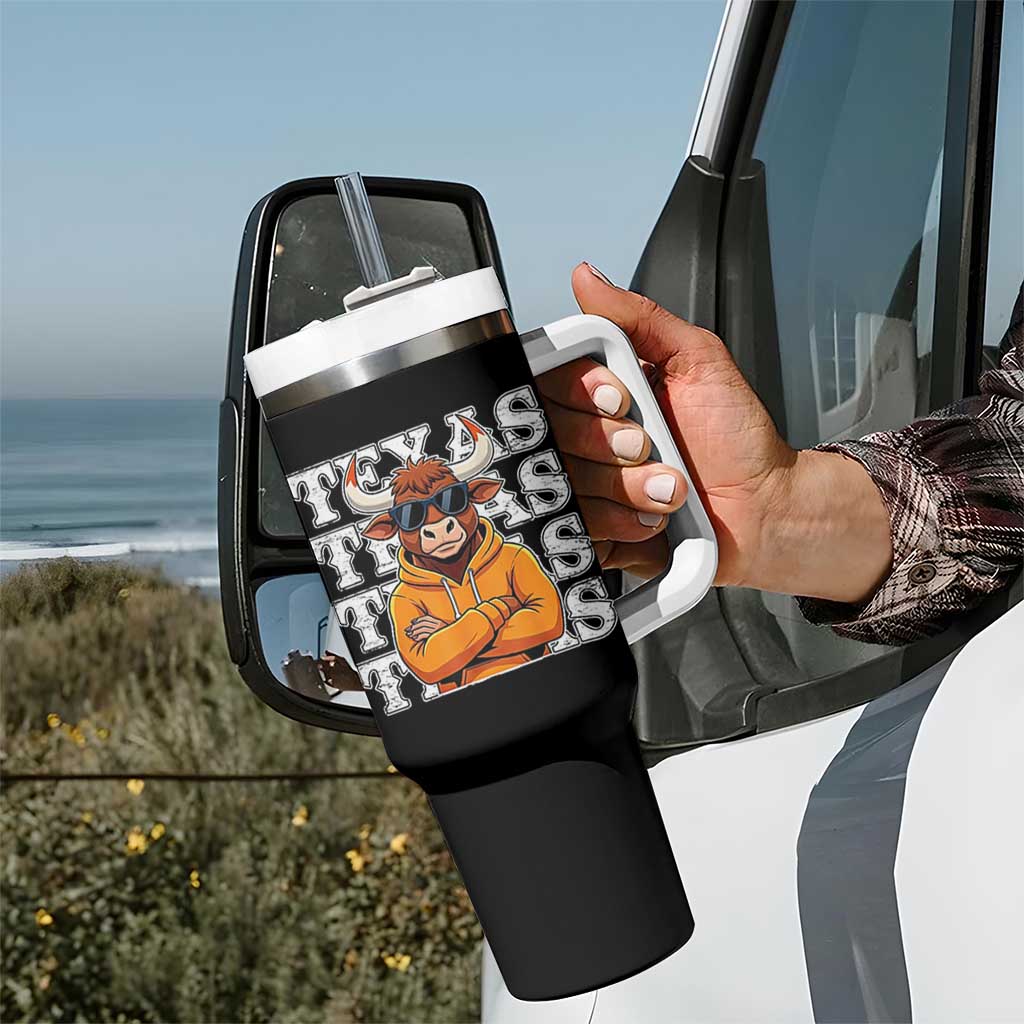Texas Fan Tumbler With Handle Longhorns Cow Texas Pride Sport Lover - Wonder Print Shop