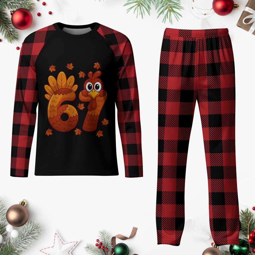 67 Thanksgiving Plaid Pajama Set Funny Turkey Thanksgiving Six Seven Meme - Wonder Print Shop