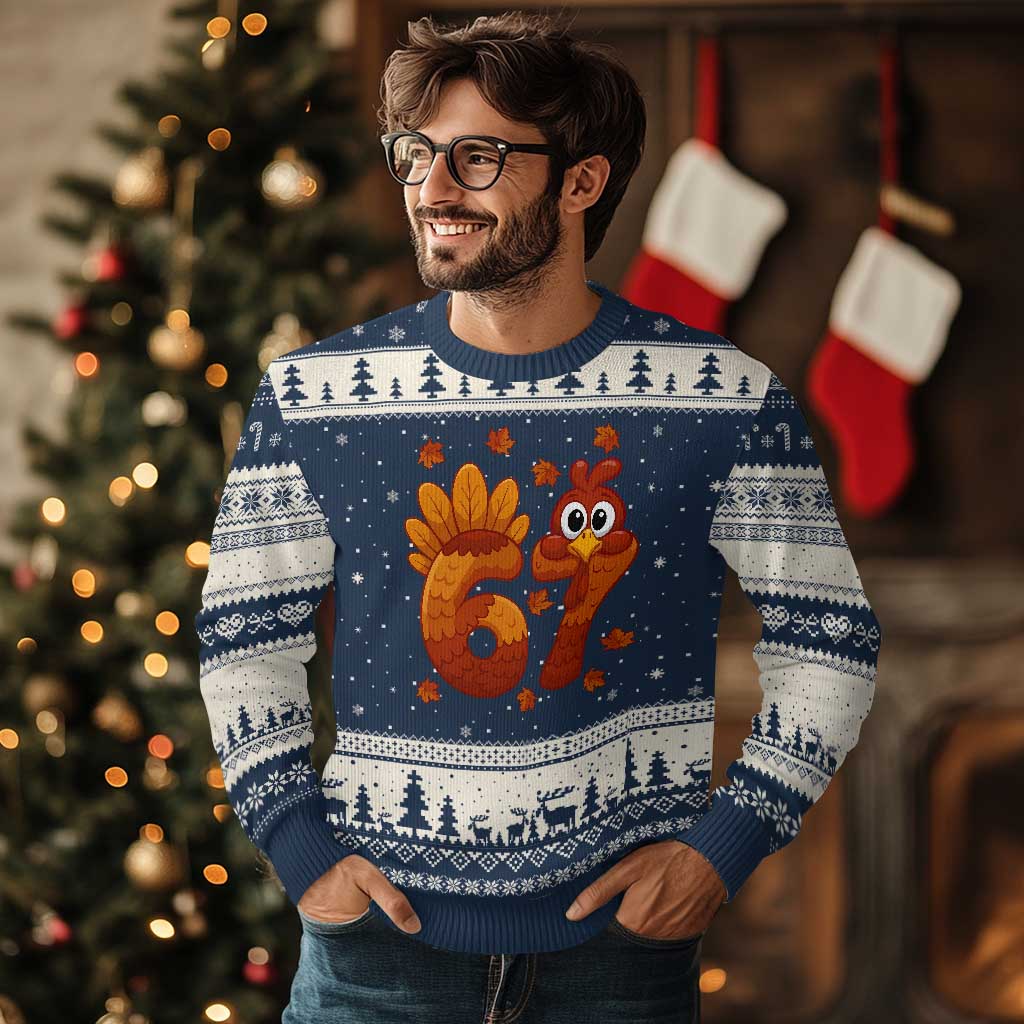 67 Thanksgiving Ugly Christmas Sweater Funny Turkey Thanksgiving Six Seven Meme - Wonder Print Shop