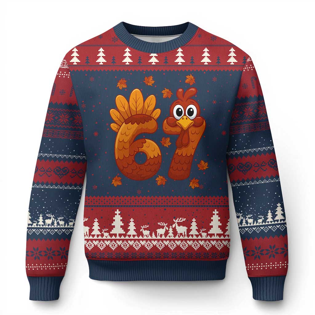 67 Thanksgiving Ugly Christmas Sweater Funny Turkey Thanksgiving Six Seven Meme - Wonder Print Shop