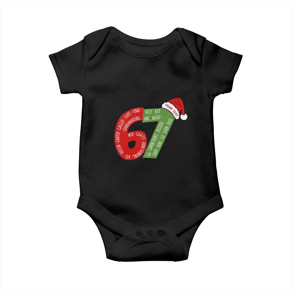 Personalized 67 Christmas Baby Onesie Custom Text Rizz Aura Farming Six Seven Meme Gen Alpha - Wonder Print Shop