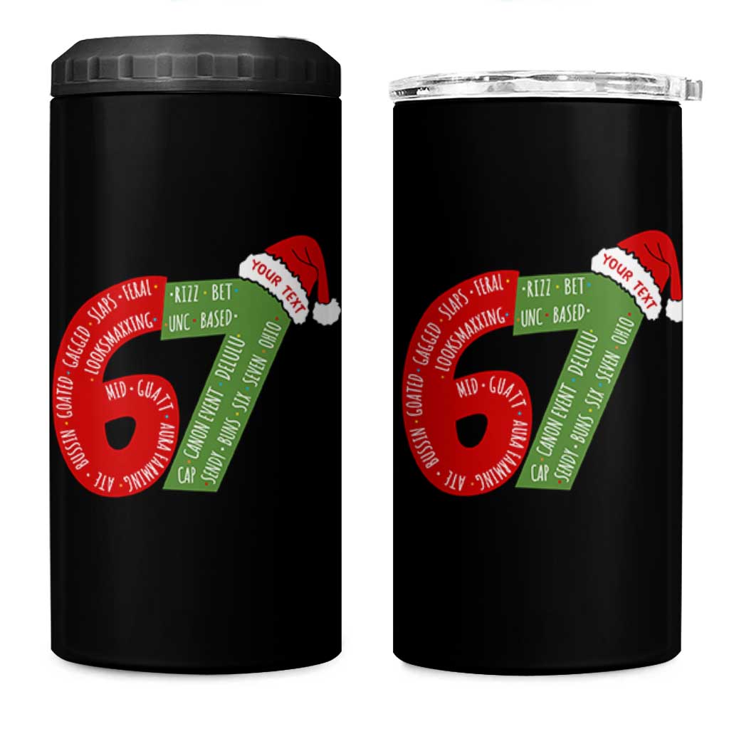 Personalized 67 Christmas 4 in 1 Can Cooler Tumbler Custom Text Rizz Aura Farming Six Seven Meme Gen Alpha - Wonder Print Shop