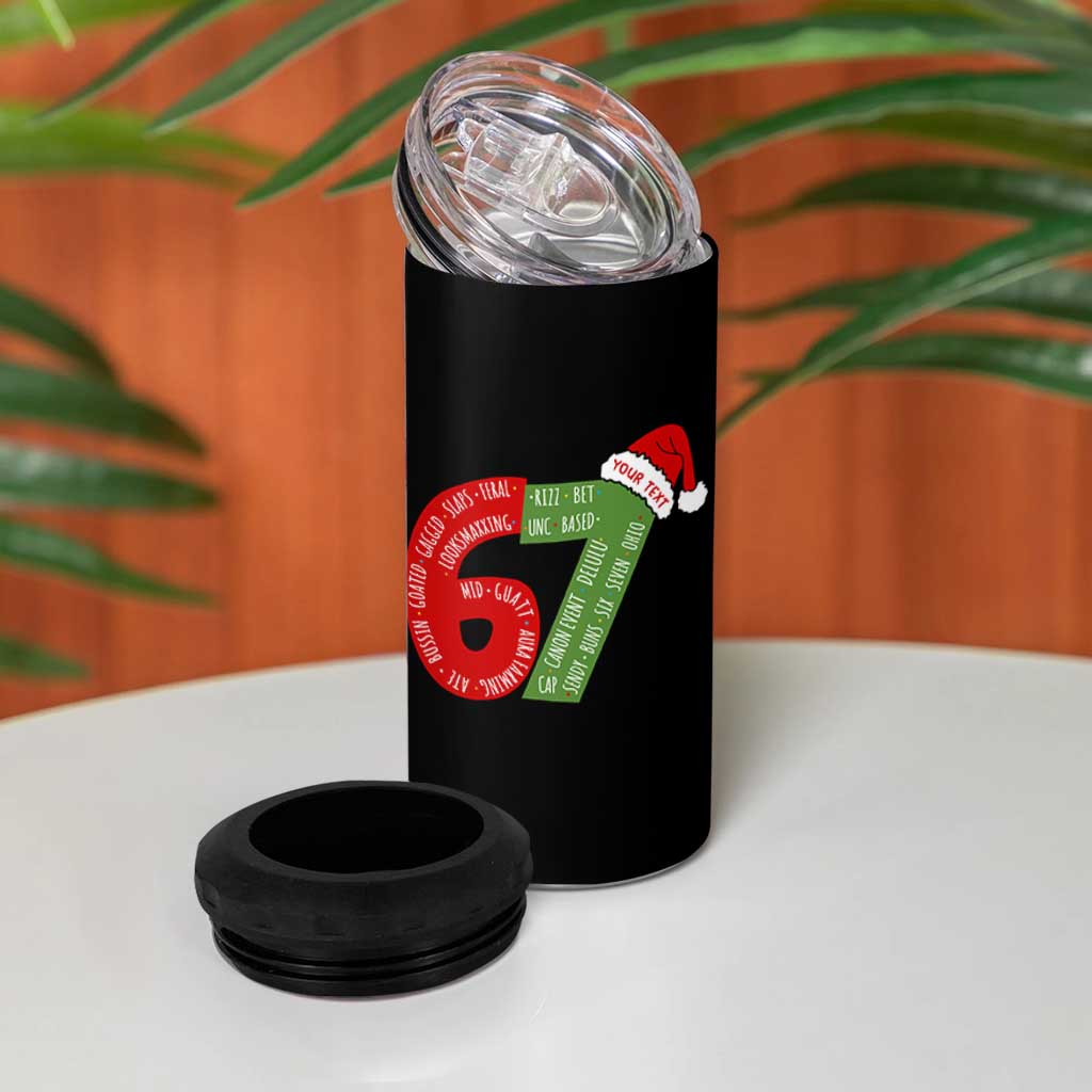 Personalized 67 Christmas 4 in 1 Can Cooler Tumbler Custom Text Rizz Aura Farming Six Seven Meme Gen Alpha - Wonder Print Shop