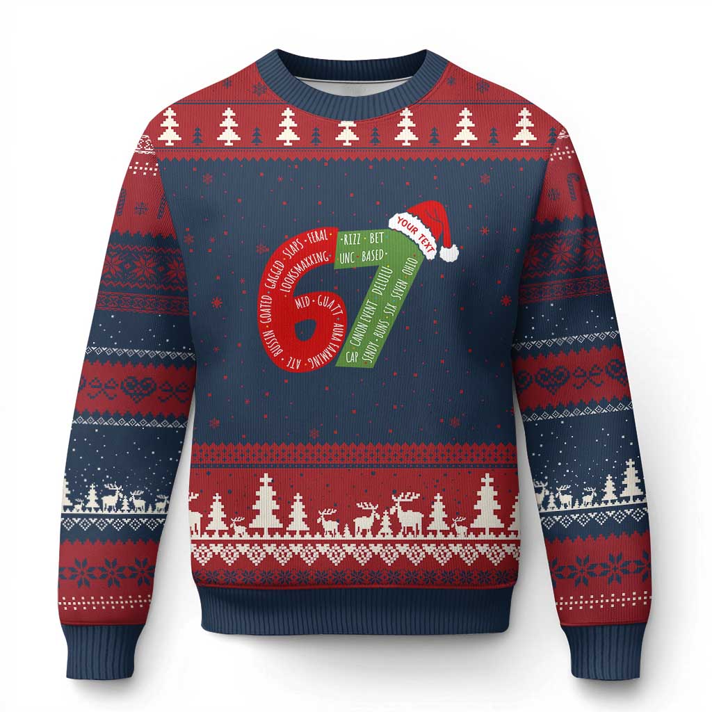 Personalized 67 Xmas Ugly Christmas Sweater Custom Text Rizz Aura Farming Six Seven Meme Gen Alpha - Wonder Print Shop