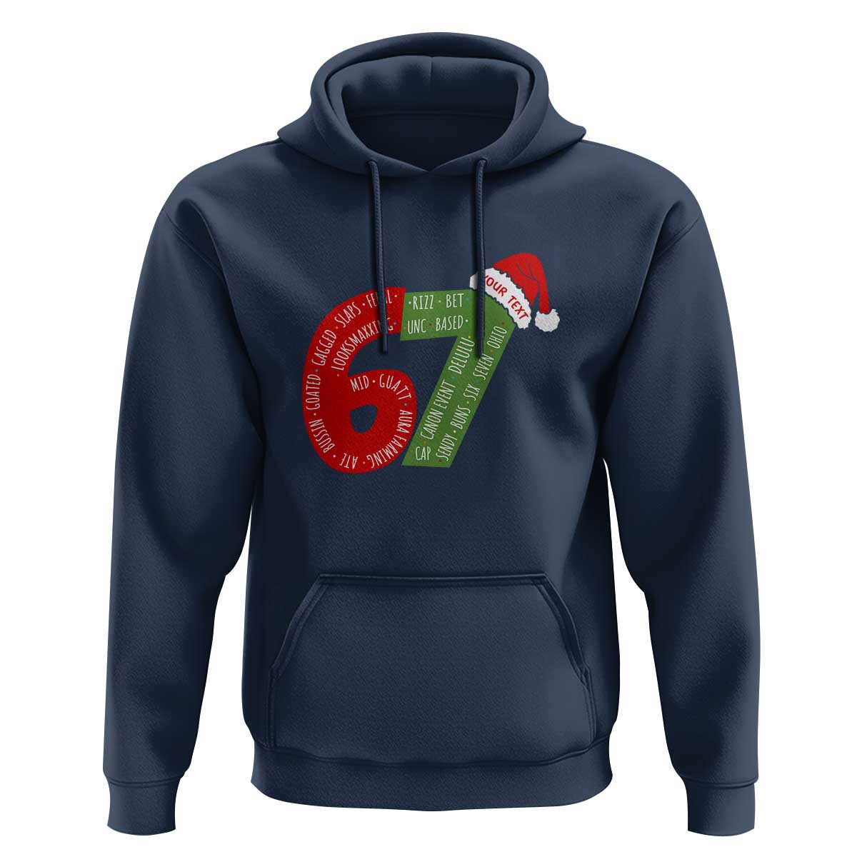 Personalized 67 Christmas Hoodie Custom Text Rizz Aura Farming Six Seven Meme Gen Alpha - Wonder Print Shop