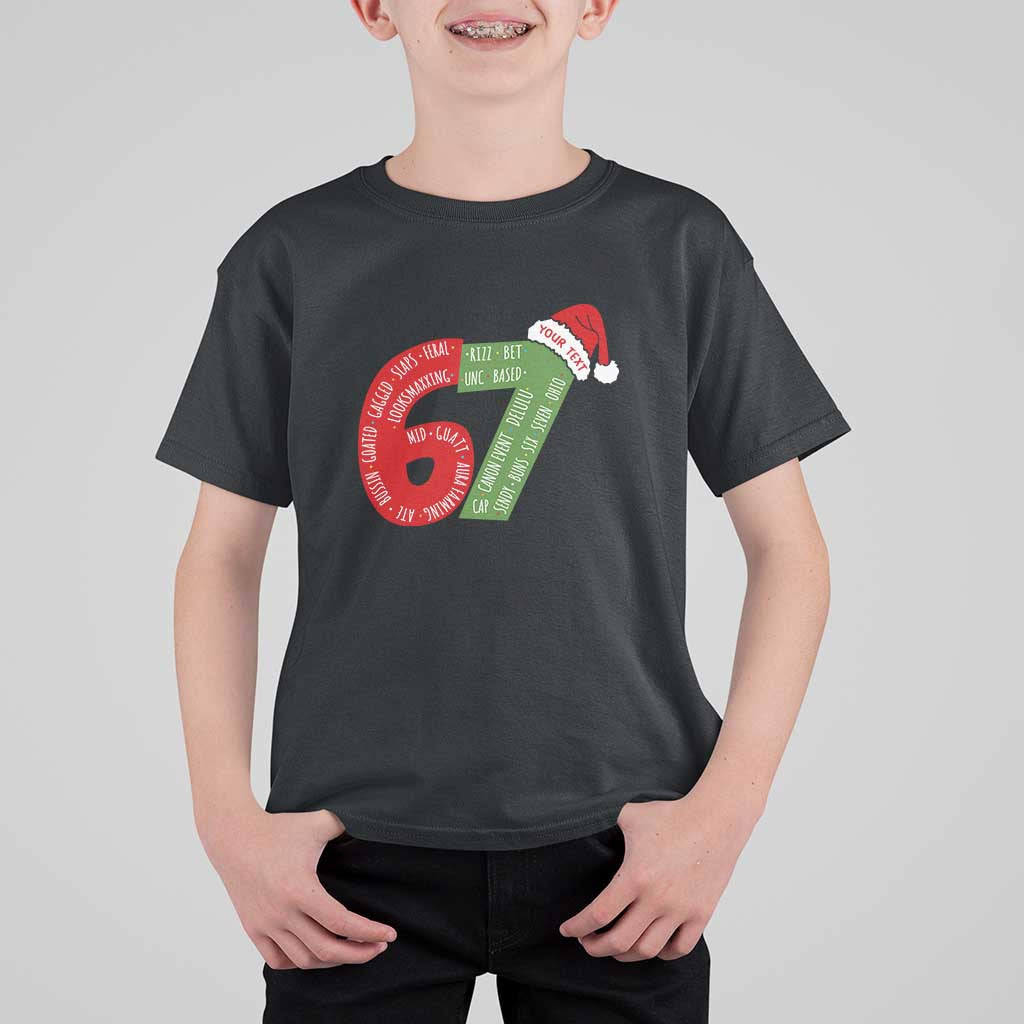 Personalized 67 Christmas T Shirt For Kid Custom Text Rizz Aura Farming Six Seven Meme Gen Alpha - Wonder Print Shop