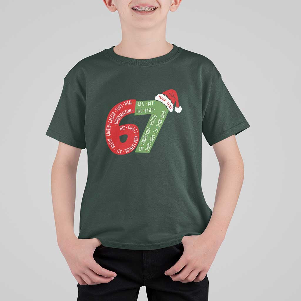 Personalized 67 Christmas T Shirt For Kid Custom Text Rizz Aura Farming Six Seven Meme Gen Alpha - Wonder Print Shop