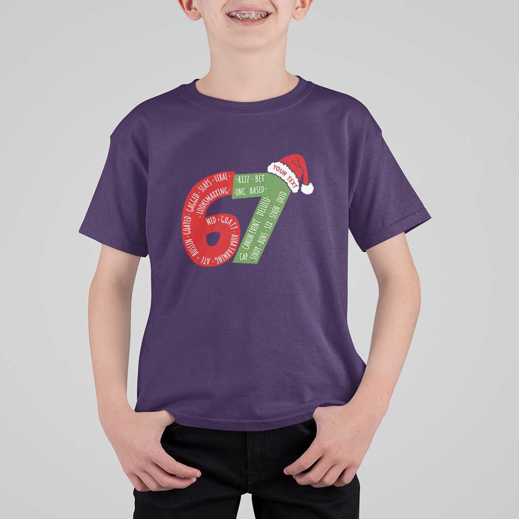 Personalized 67 Christmas T Shirt For Kid Custom Text Rizz Aura Farming Six Seven Meme Gen Alpha - Wonder Print Shop