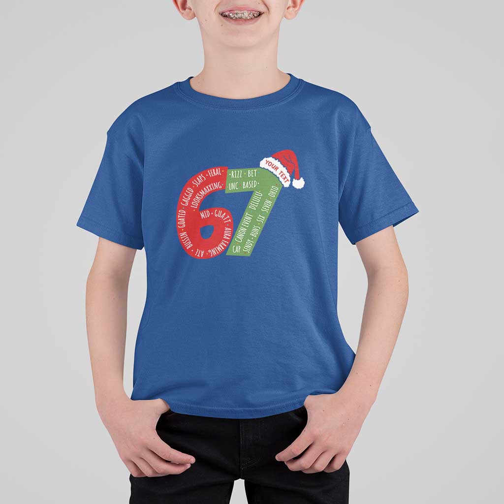 Personalized 67 Christmas T Shirt For Kid Custom Text Rizz Aura Farming Six Seven Meme Gen Alpha - Wonder Print Shop