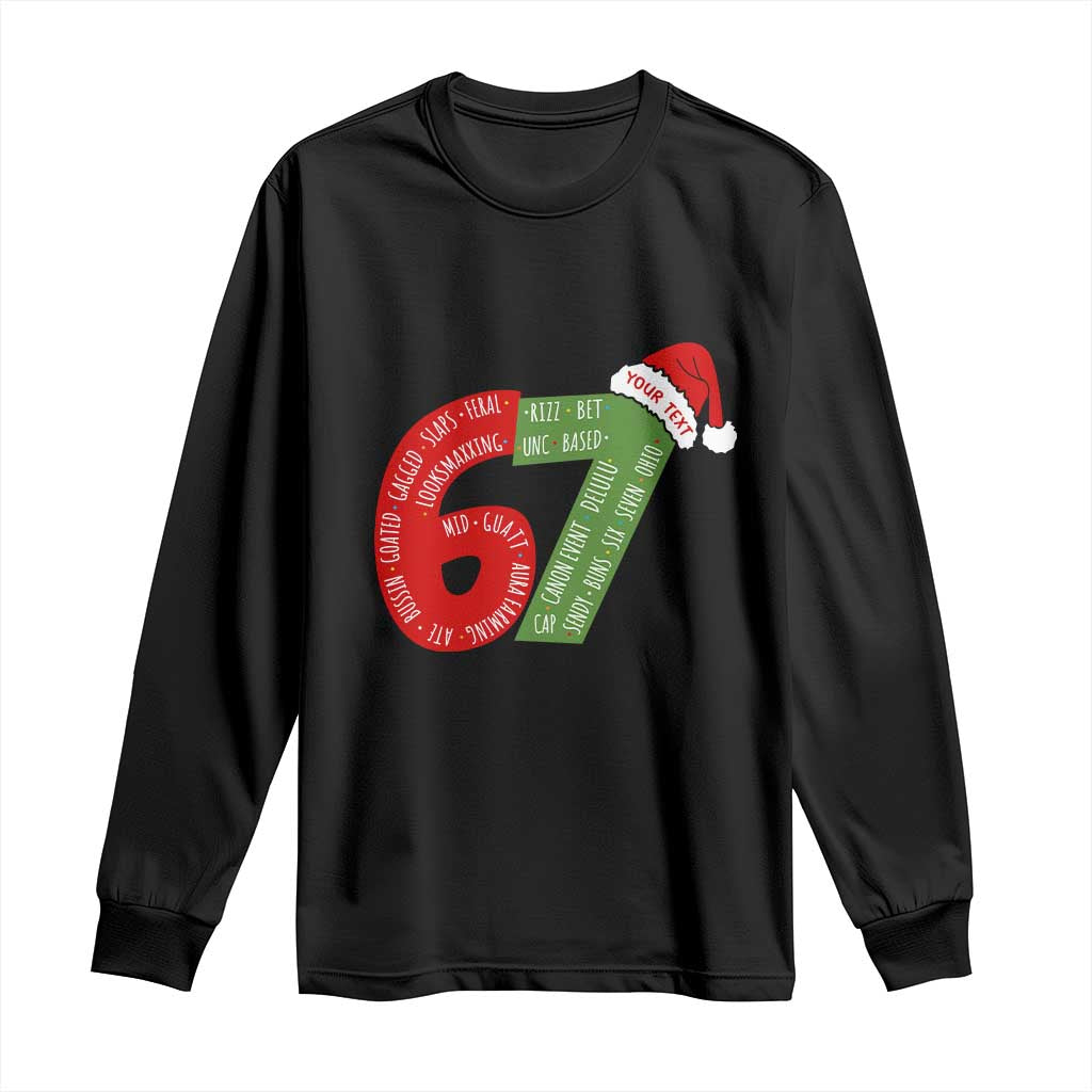 Personalized 67 Christmas Long Sleeve Shirt Custom Text Rizz Aura Farming Six Seven Meme Gen Alpha - Wonder Print Shop